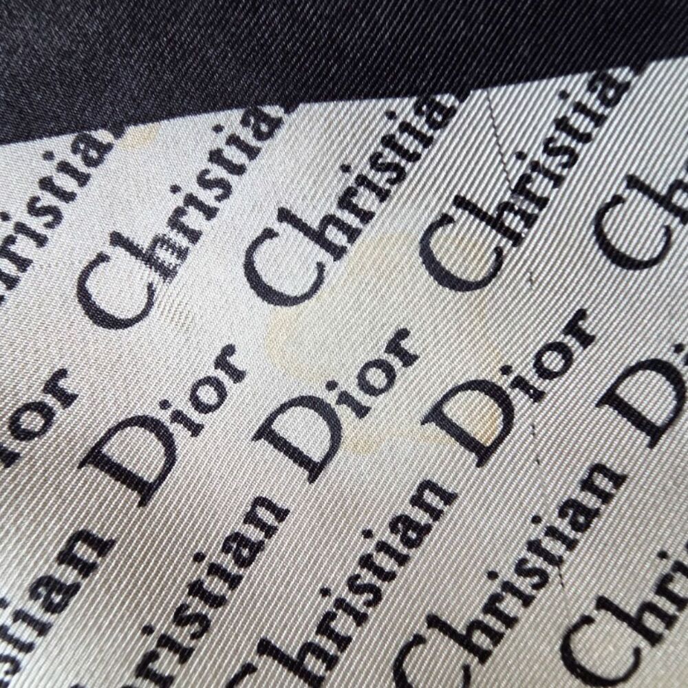 Vintage Christian Dior 100% Silk Scarf Monogram Logo Square Beige Black - Picture 9 of 10